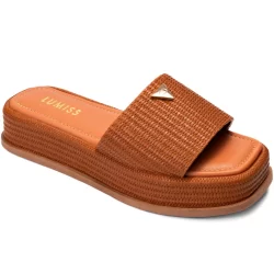 Sandália Tamanco Feminino Lumiss Flatform Confortável Juta Caramelo