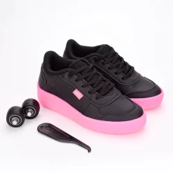 Tênis Infantil Kidy De Rodinha Com Led Preto Pink
