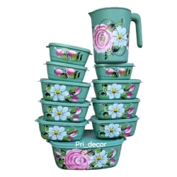 *Kit de potes 11 peças multiuso com jarra decorado a mão, freezer e micro-ondas,kit plástico