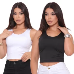 Kit 2 Cropped Blusa Regata Suplex Básico Liso Várias Cores