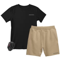 Kit camiseta e Bermuda de moletinho + Relogio brinde