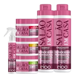 Eico Salão Em Casa Cronograma Shampoo Condicionador 800ml Máscaras Hidratação Spray Protetor Térmico