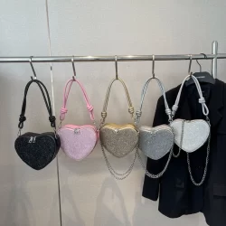 Bolsa de Festa Coração Brilho Transversal Corrente Multiuso Moda Elegante