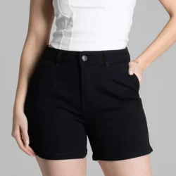 Short Preto Feminino Sawary Original Cintura Alta Lycra Elastano Com Bolsos Moda Feminina Roupas