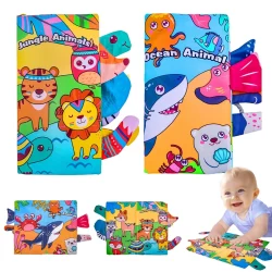 Brastoy Livros de Pano Para Bebês Brinquedos Montessori Sensorial Atividades de 0-12 Meses 2PCS