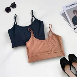 Kit 2 Top Academia Cropped Alça Canelado Feminino Básico