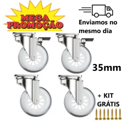 Kit 4 Rodizio 35mm Giratório Rodinha Silicone 2 Com Trava 2 Sem Trava 40kg