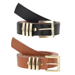 Conjunto 2 Cintos Feminino Plus 1,40 Cinto com Fivela e Passador Dourado Tira 2,5 cm Largura