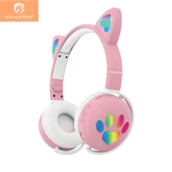 H'maston EJ-040 Fone gatinho sem fio bluetooth 5.0 bonito gato forma luminosa fone de ouvido