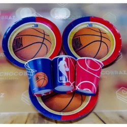 Kit Festa NBA BASQUETE 16 Pratos + 16 Copos Descartável 200 Ml Papel - FESTCOLOR