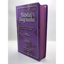 Bíblia Sagrada Tamanho Grande com Harpa Palavras de Jesus em Vermelho Capa Papel Folha Roxa