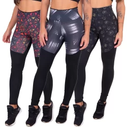 Kit 3 Calças Leggings Caldi Zero Transparência Suplex Duplo Fitness