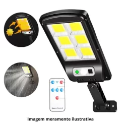 Luminária Solar Refletor Led Com Sensor Automático Mov 3mod 6 leds + controle remoto