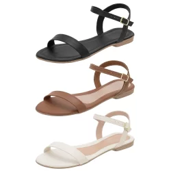Sandália macia Preta, Marrom caramelo, Branco Off especial 34 ~ 42 simples e elegante para todas com elástico na fivela.
