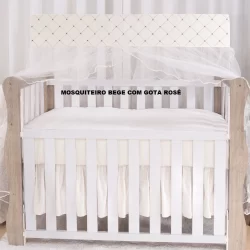 MOSQUITEIRO PARA BERÇO BEGE BORDADO GOTAS ROSÊ