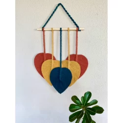 Painel de parede com 5 folhas, decoração em macramé