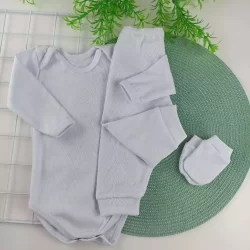 Kit Maternidade 3 peças Luvinha Body Calça Canelado RN Body Diversas Cores