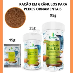 Ração Poytara Premium Peixes Tropicais Dia a Dia 15g, 35g e 95g.