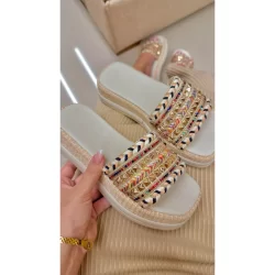 Sandália Feminina Flatform Plataforma Tamanco Boho Chic Estilo Artesanal