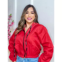 Jaqueta Corta Vento Feminino com capuz e bolso