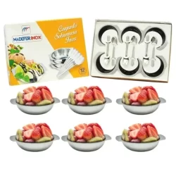 Conjunto Sobremesa 12 Peças em Inox Luxo Com Jogo Potes Tigelas e Colheres Madefer