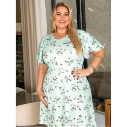 Vestido Plus Size manga fler Godê suplex digita estampado Veste 44,46,48