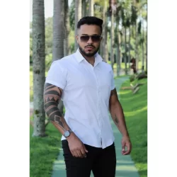 Camisa Slim Fit Branca Com Elastano