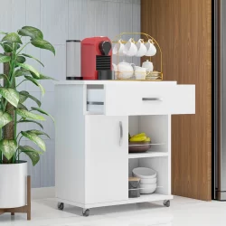 Armário para Cozinha Organizador 1 Gaveta 1 Porta com Rodinhas Suporte Microondas