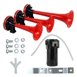 Kit Buzina Verdureiro Completo 3 Cornetas Compressor 12V Som Original Caminhão Carro Som Muito Alto
