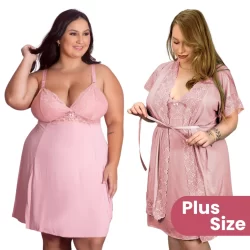 Kit Robe Roupão Tamanho Grande e Camisola Sexy Plus Size Sedutora Confortável Sedutora