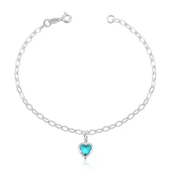 Pulseira Feminina de Prata 925 Coração Pendente