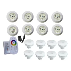 Kit 08 Hiper Led 9w Rgb Piscina Fibra Completo Controle e fonte 12v