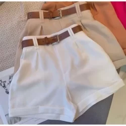Kit 2 Shorts Alfaiataria Feminina Social Cintura Alta Disfarça Barriga