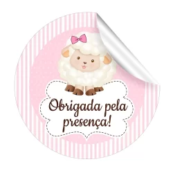 Adesivos redondo tags personalizados Ovelha ovelhinha rosa
