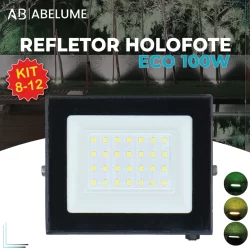 Kit 12 Refletor Led ECO 100W Branco Frio | Branco Quente | Verde IP65 Luz Econômica Bivolt 110-220V