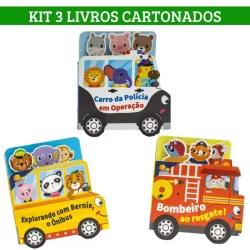 Kit 3 livros cartonados - Passeando pela cidade - Bombeiro, Ônibus e Polícia