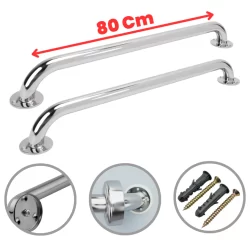 Barra De Apoio Para Banheiro Inox 80 Cm Idosos Acessibilidade Alça Kit 2 / 3 / 1 Unidades