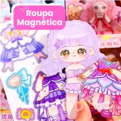 Kit de 3 Cartelas de Adesivas Magnéticas Imãs Boneca Meninas Princesas/Sanrio Korumi, My Mellody, Imã Geladeira Diversão