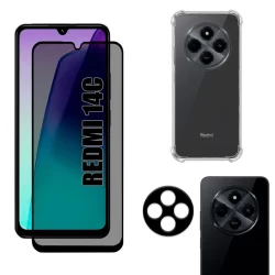Kit Para Redmi 14C | Película de Privacidade 3D - Capa Anti Shock - Película da Câmera 3D