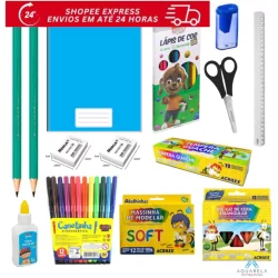 KIT MATERIAL ESCOLAR BASICO 12 ITENS