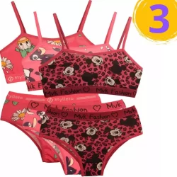 Kit 3 Conjuntos Juvenil Lingerie Calcinha Sutiã Infantil Adolescente