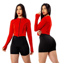 Jaqueta Feminina Casaco com Zíper Fitness Proteção Solar UV