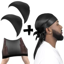 kit 2 Wave cap + 1 Bandana Durag Dureg Touca Waves Dread Trap Rap Cores bandana hip.