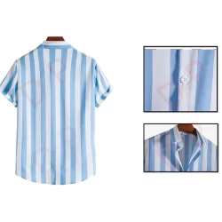 Camisa Slim Listrada Estapada Vertical Azul BB mmasculina curta Alta qualidade Unissex Atacado