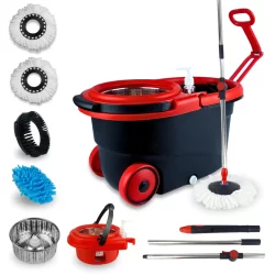 Mop Giratório Com Cesto Em Inox - Cabo 150cm - Completo Vermelho CH