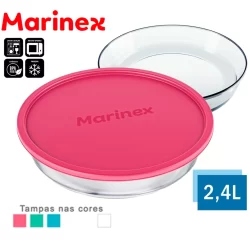 Assadeira Redonda 2,4L com Tampa Sortidas Marinex De Vidro Temperado Circular Para Sobremesas