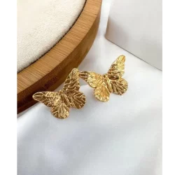 BRINCOS BORBOLETAS OURO 18K ANTIALÉRGICO DE LUXO MODA FEMININA TENDÊNCIA BLGUEIRA ELEGANTE SEMIJOIAS