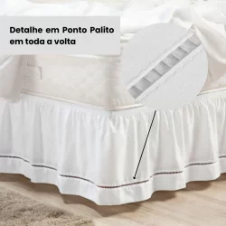 Saia Para Cama Box Casal King Com Ponto Palito Branco
