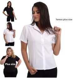 camisete branca social feminina manga curta gabardine