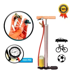 Bomba De Ar encher Pneu Bicicleta Bike Moto Bola em Aluminio com Manometro Bico Fino e Grosso BOM-8803